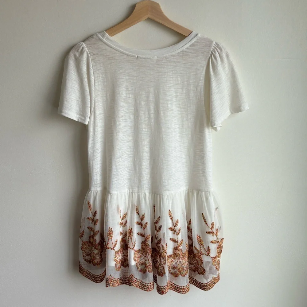 Altar'd State Cream Babydoll Peplum Tunic Floral Tulle Mesh Top T-Shirt Size S - Picture 5 of 5